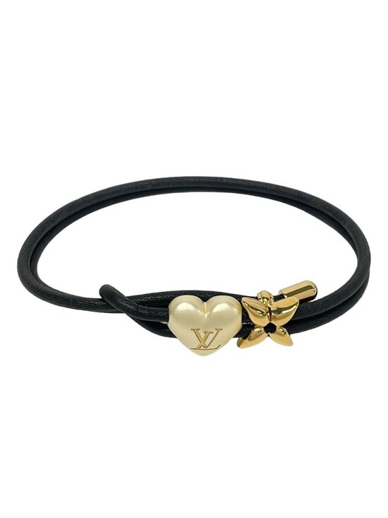 Louis Vuitton Jewelry - Louis Vuitton Bracelet Blue Pearl Heart Leather Black White Gold